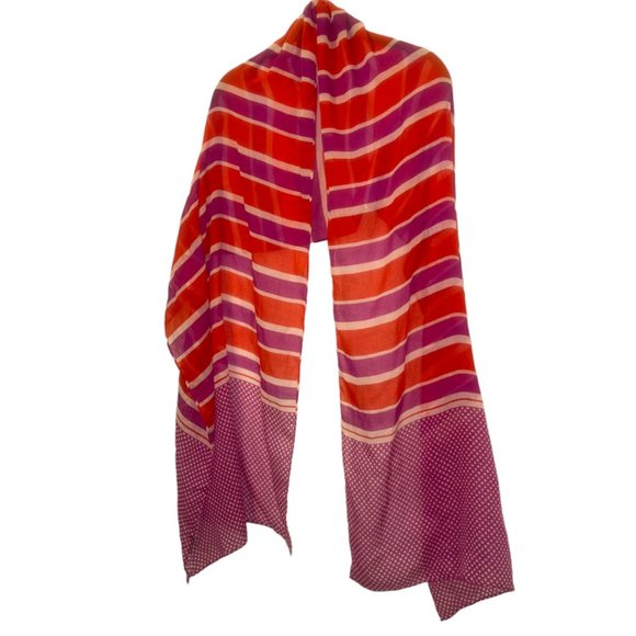 J. Crew Transitional ORANGE purple beach ball stripe polka dot scarf - Picture 1 of 4